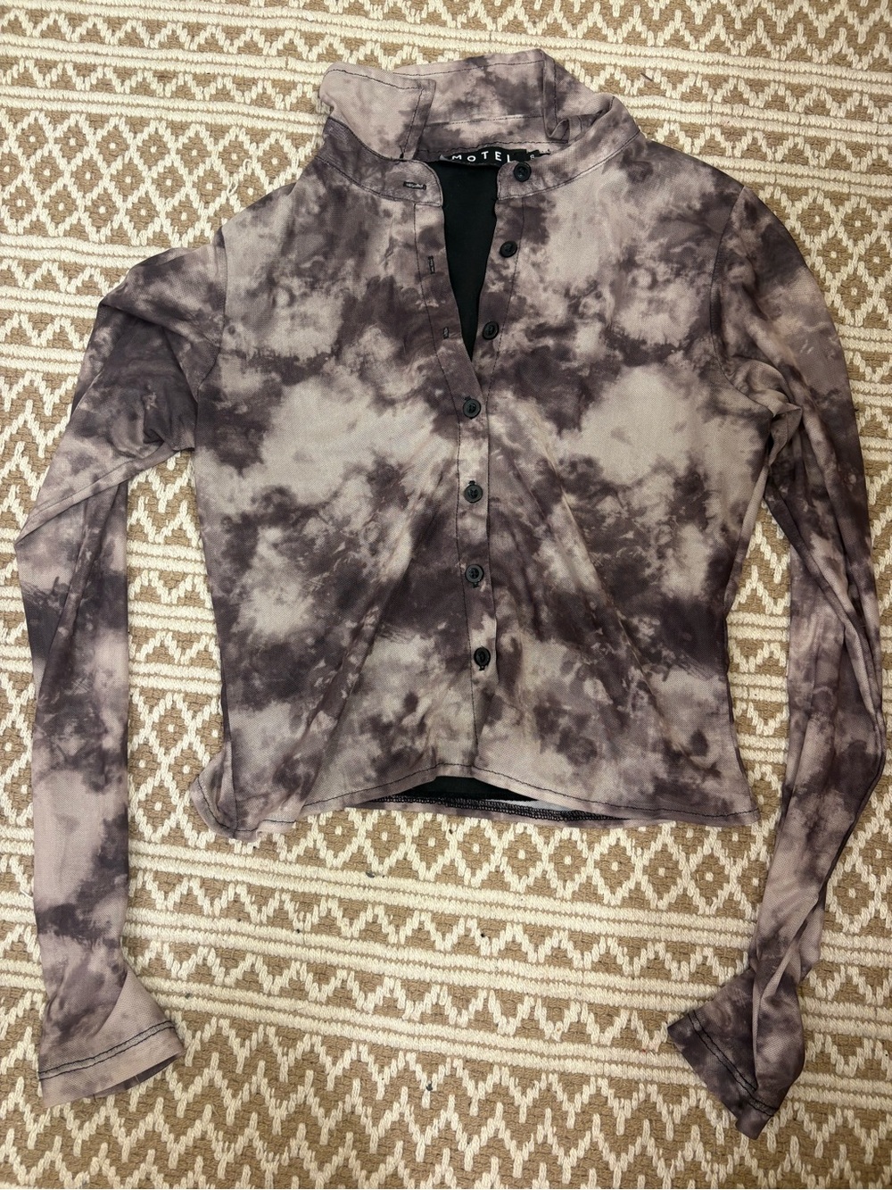 Motel Tie Dye Mesh Button Front Long Sleeve Top Size Small Y2K Grunge Fairycore